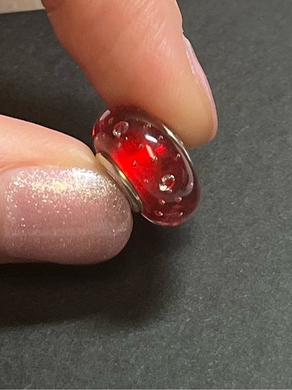 Pandora sterling silver red glass murano bead
925